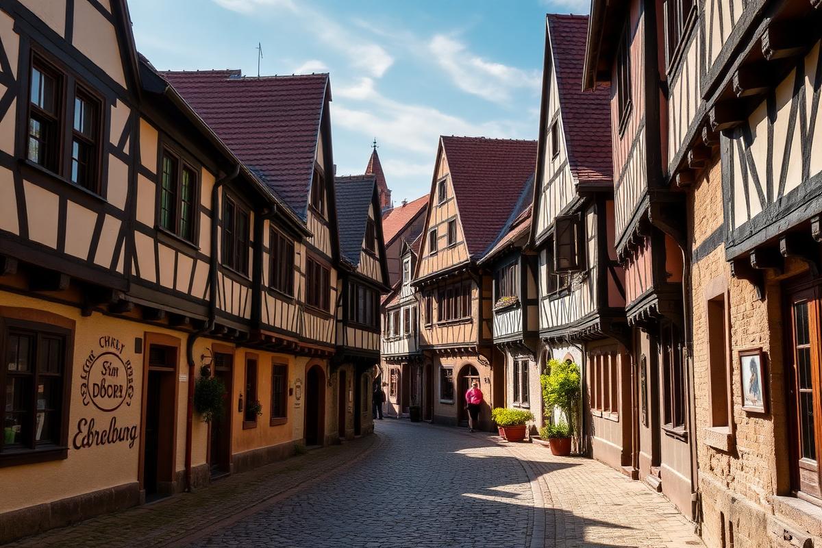 Gasse mit Fachwerkhäusern in der Altstadt von Quedlinburg